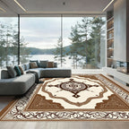 Brown Cream Circular Compass Motif Rug