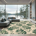 Green Leaf Vine Beige Background Rug