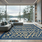 Midnight Blue Geometric Lattice Rug