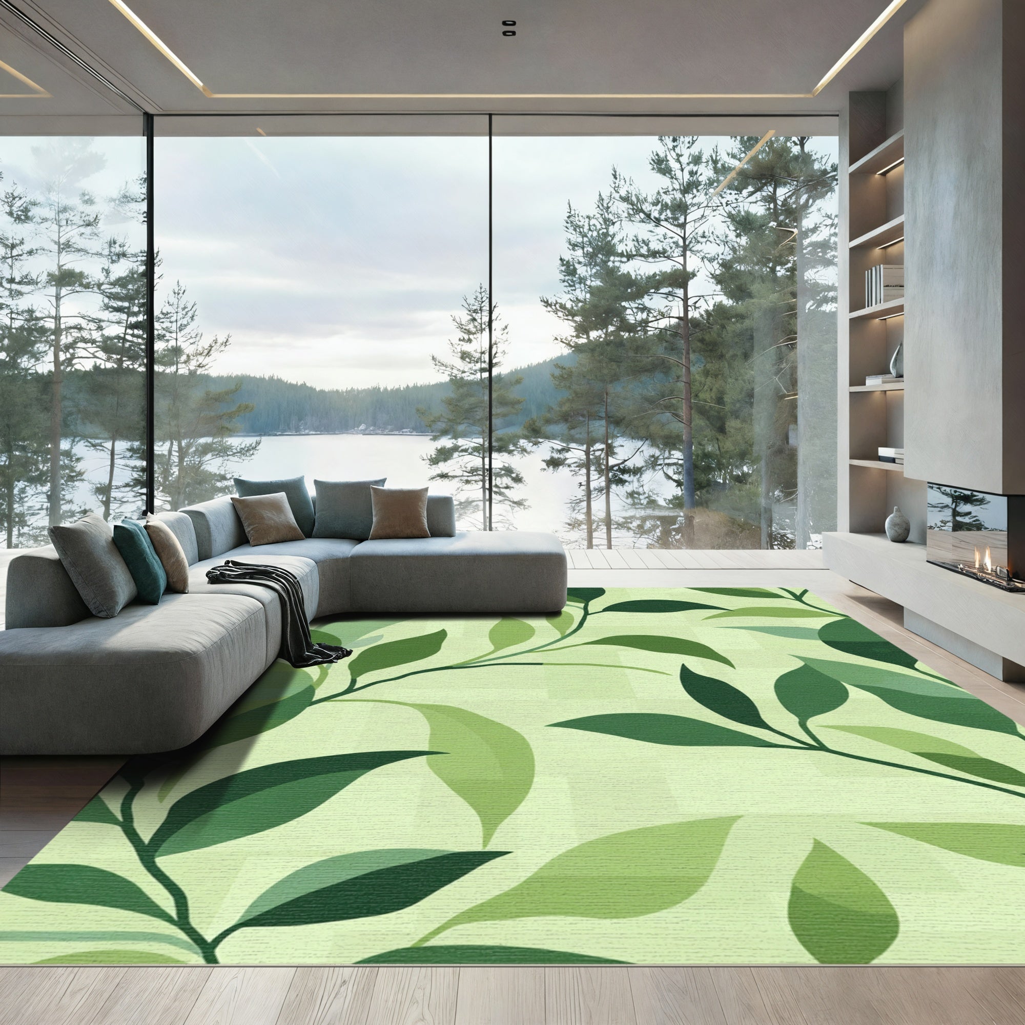 Shaded Green Leafy Branches Rug