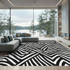 Black White Interlocking Abstract Lines Rug