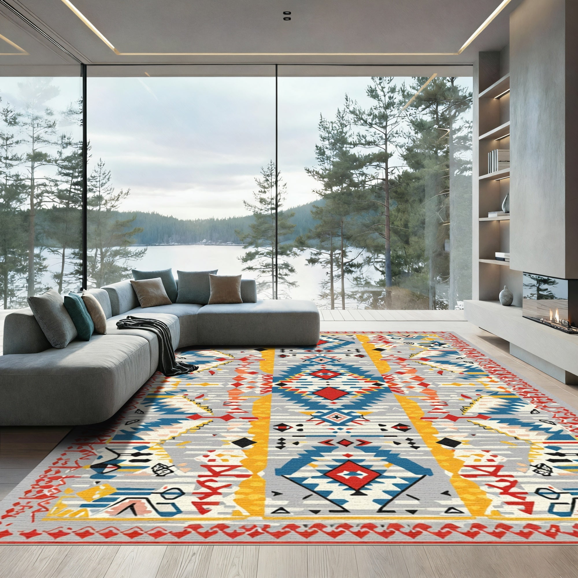 Vibrant Geometric Diamond Tribal Rug