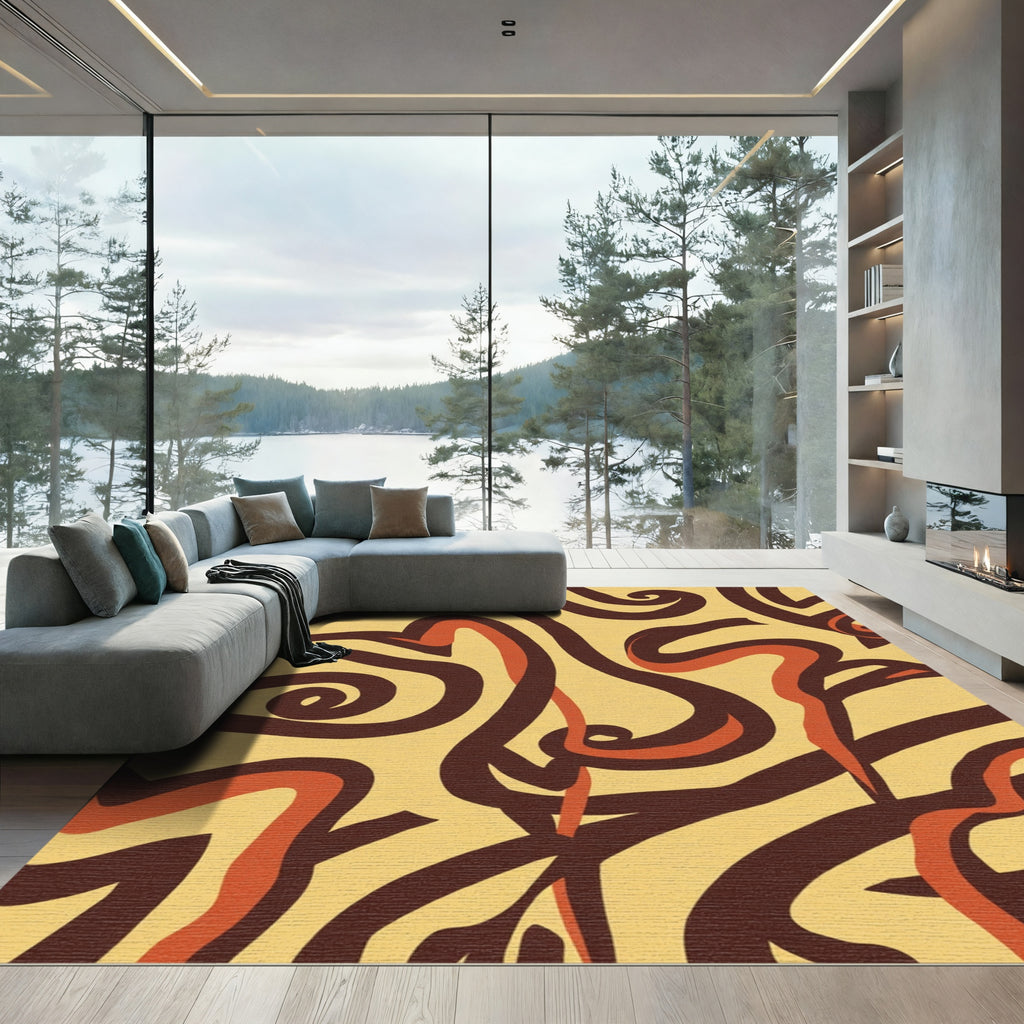 Brown Swirls on Cream Backdrop Rug
