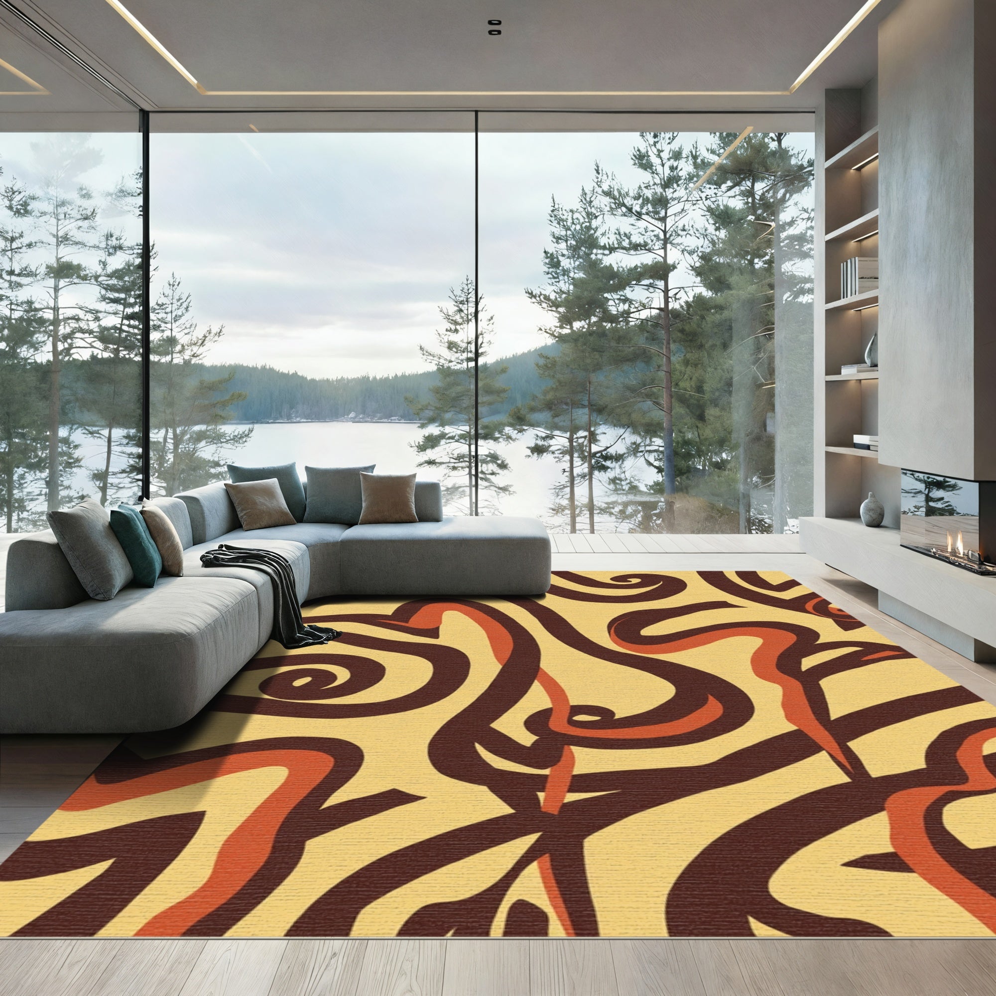 Brown Swirls on Cream Backdrop Rug
