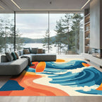 Ocean Wave Surfboard Sunset Landscape Rug