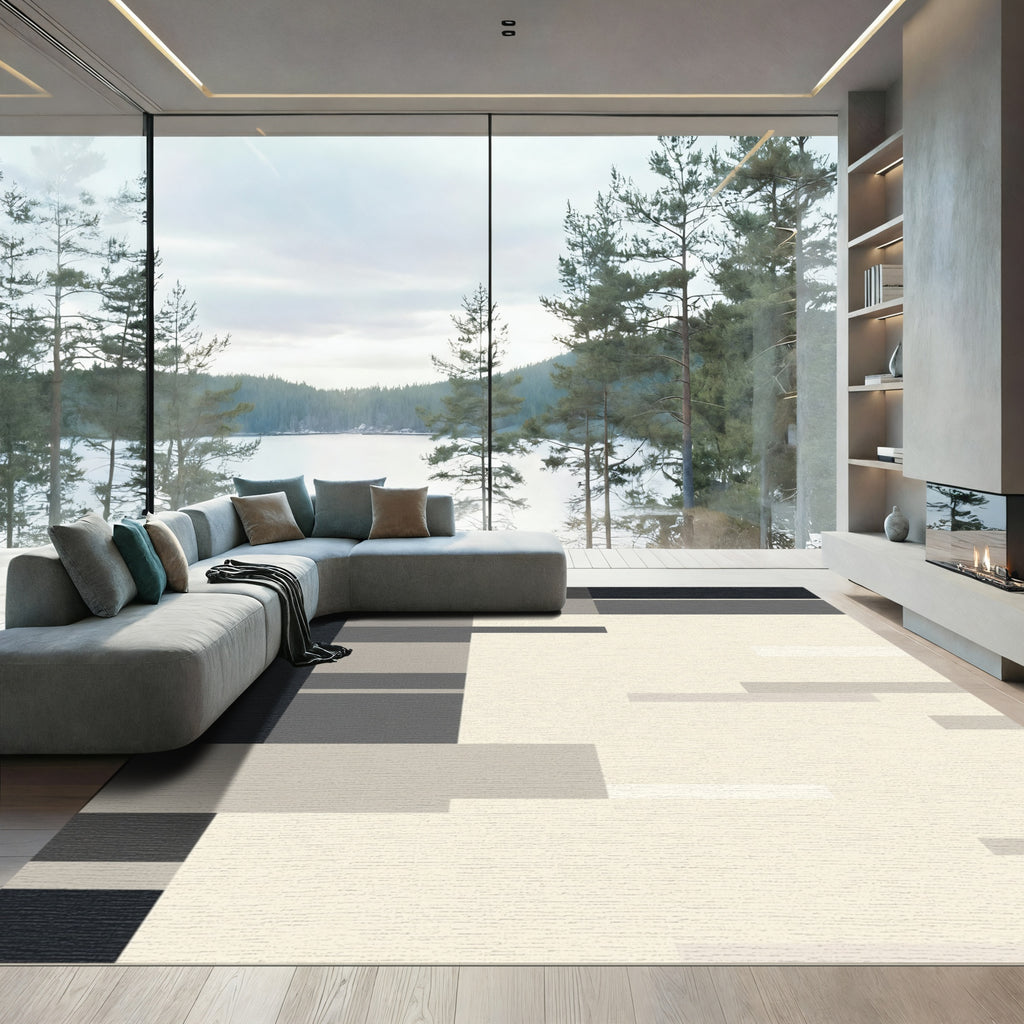 Monochrome Geometric Stacked Blocks Rug
