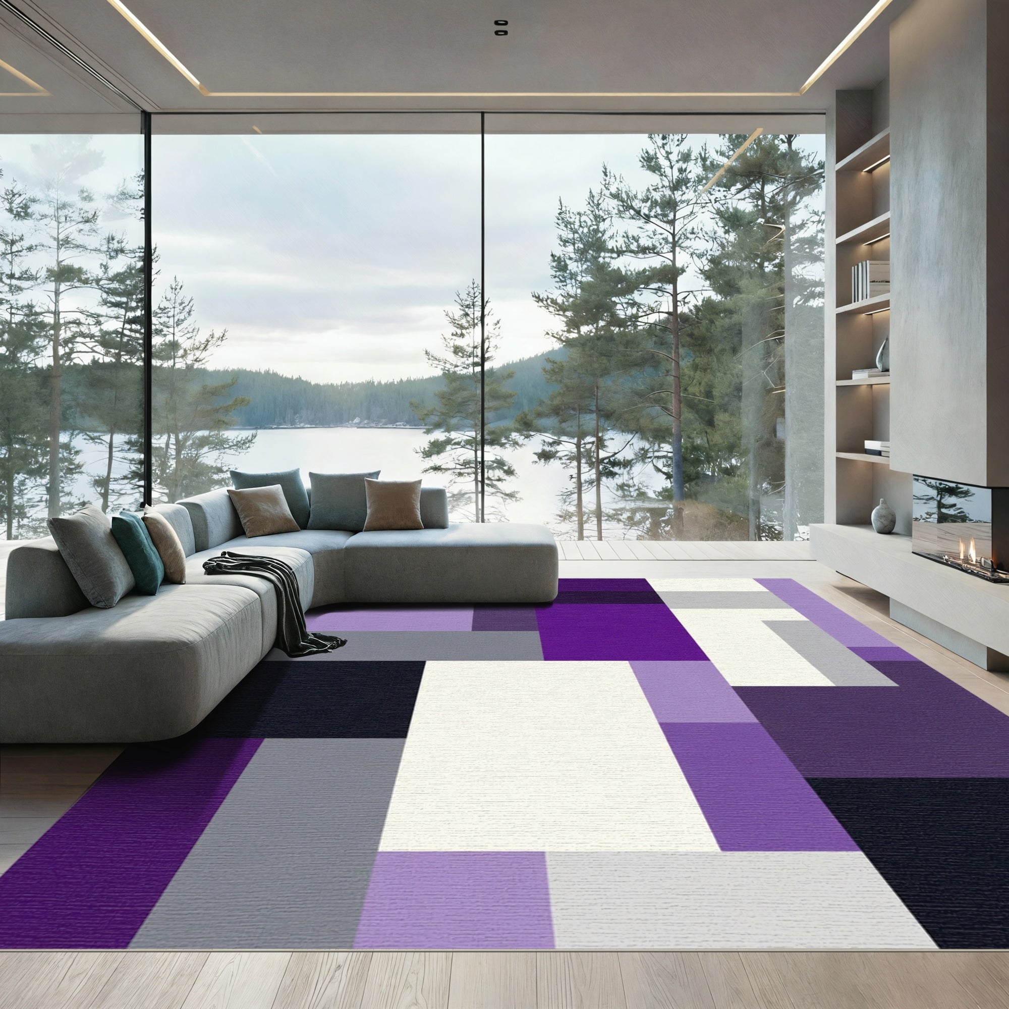Amethyst Modern Rectangular Blocks Rug