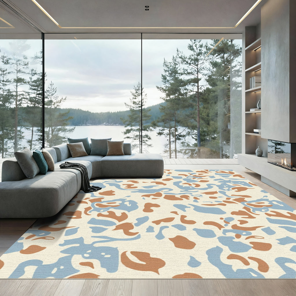 Camouflage Abstract Brown Blue Organic Rug