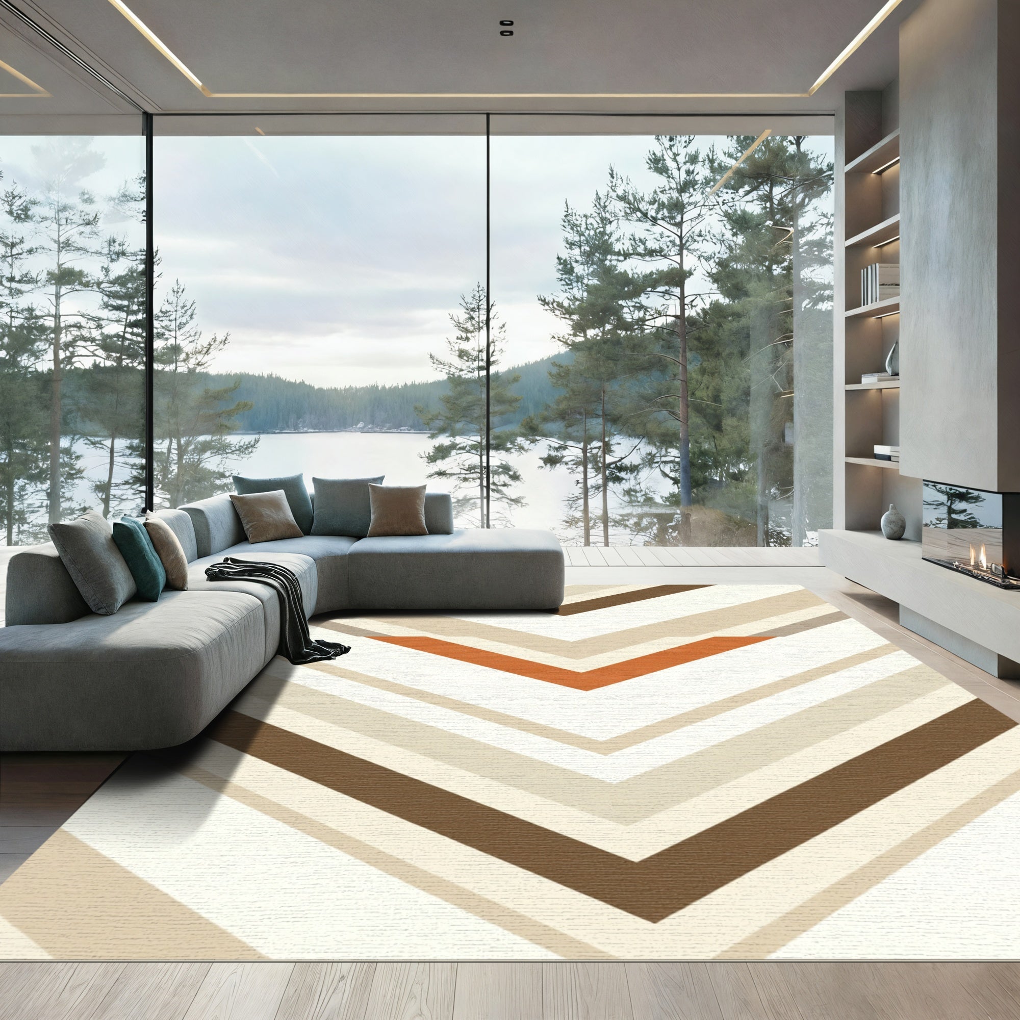 Earthy Chevron Geometric Lines Rug
