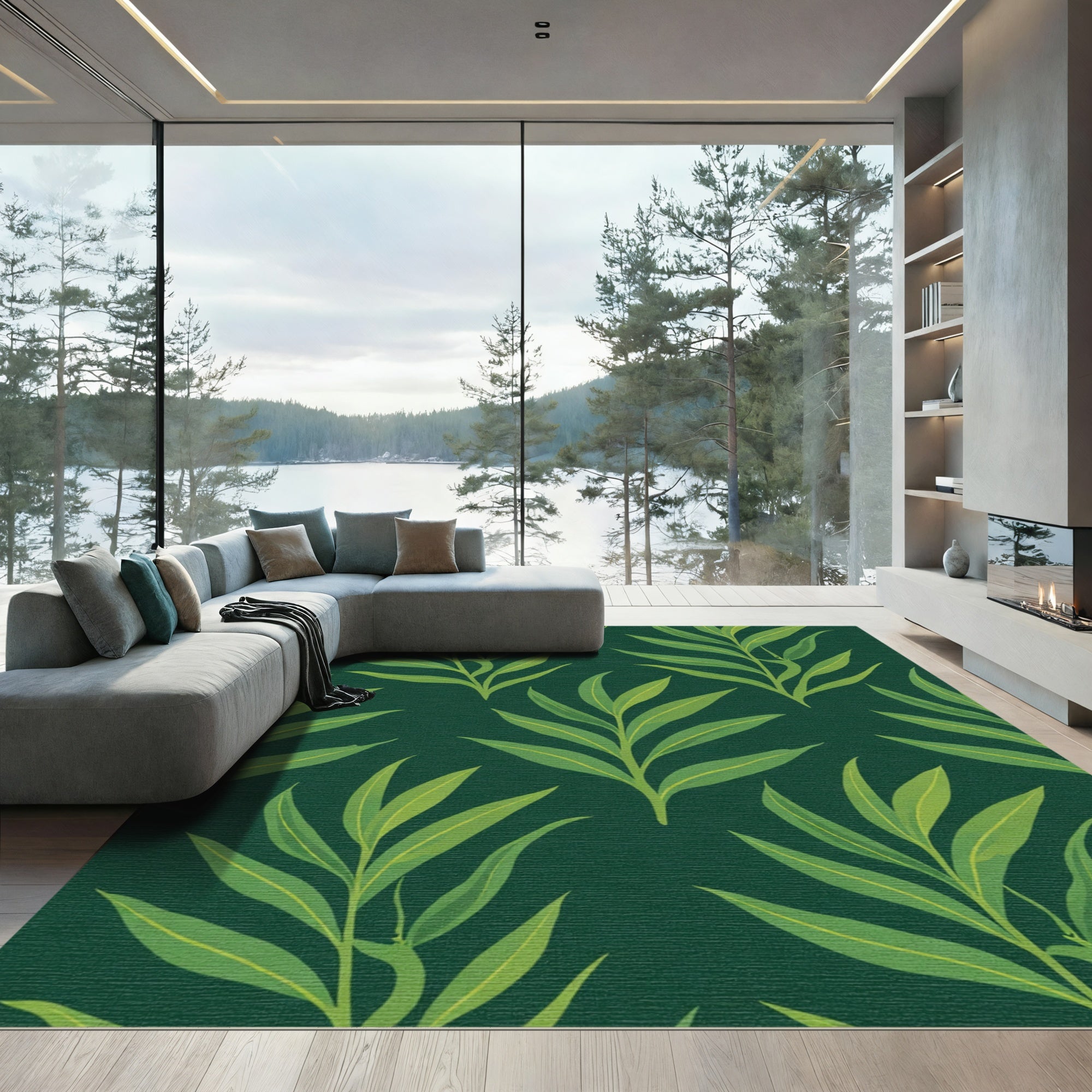 Dark Green Leafy Sprig Repeats Rug