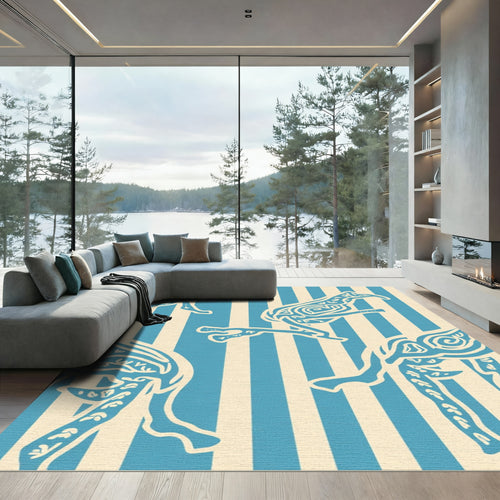 Blue Cream Abstract Animal Stripes Rug
