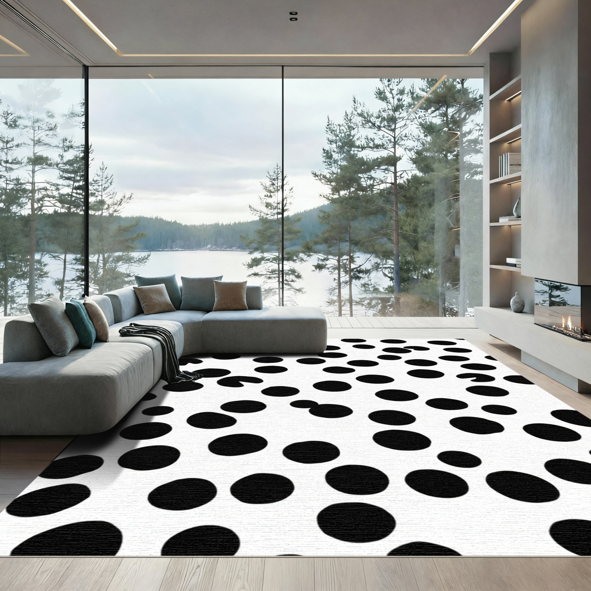 Black White Random Polka Dots Rug