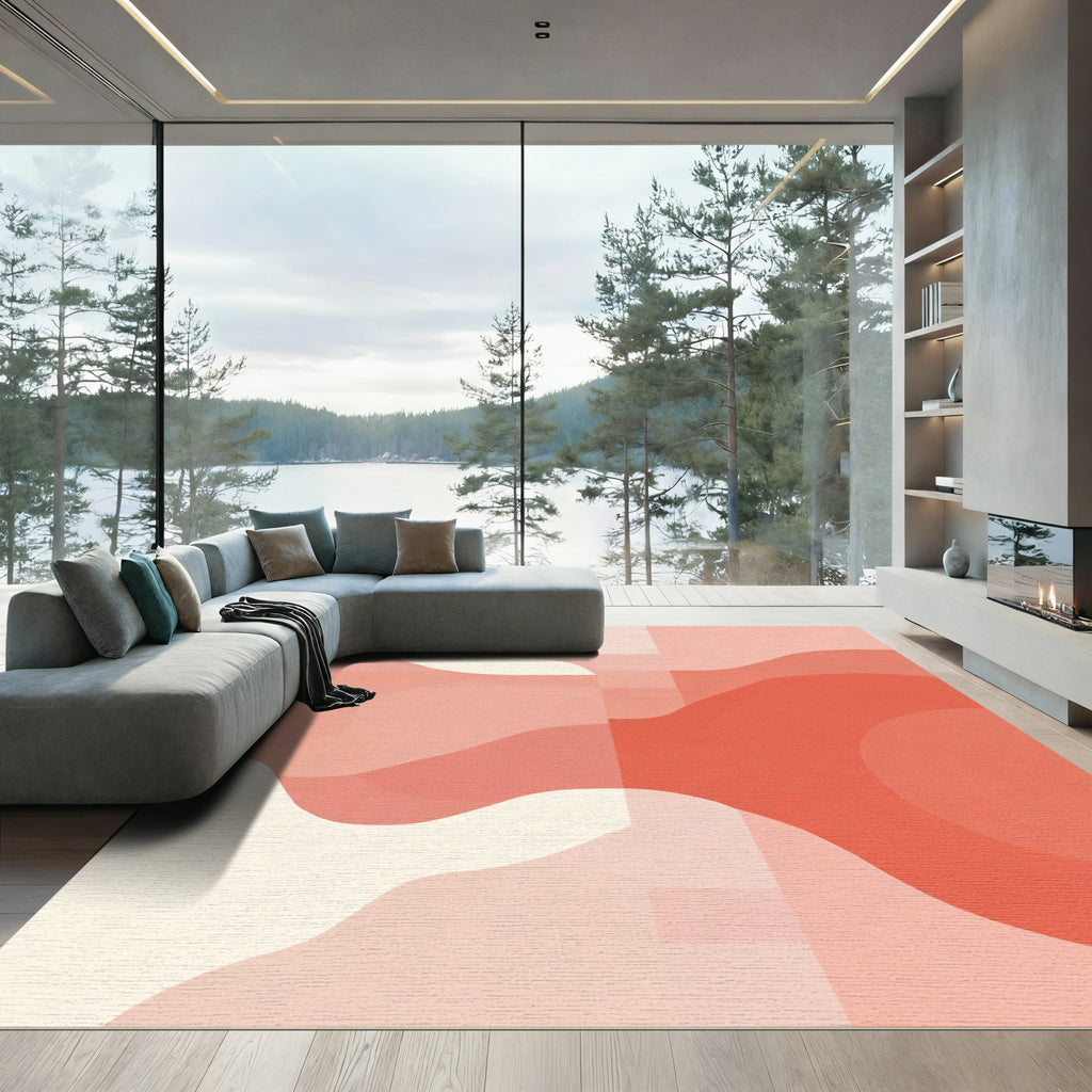 Coral Gradient Abstract Wave Rug