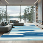 Ocean Blue Abstract Wave Stripes Rug