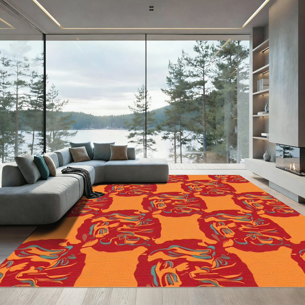 Vibrant Red Orange Swirls Round Rug