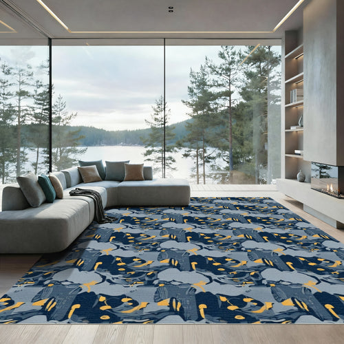 Abstract Blue Ochre Jagged Geometry Rug