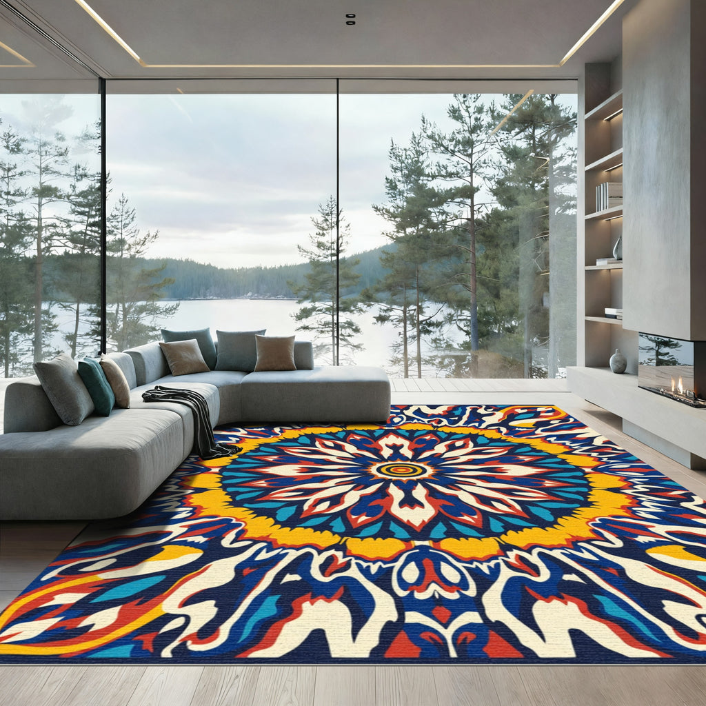 Vibrant Retro Psychedelic Mandala Rug