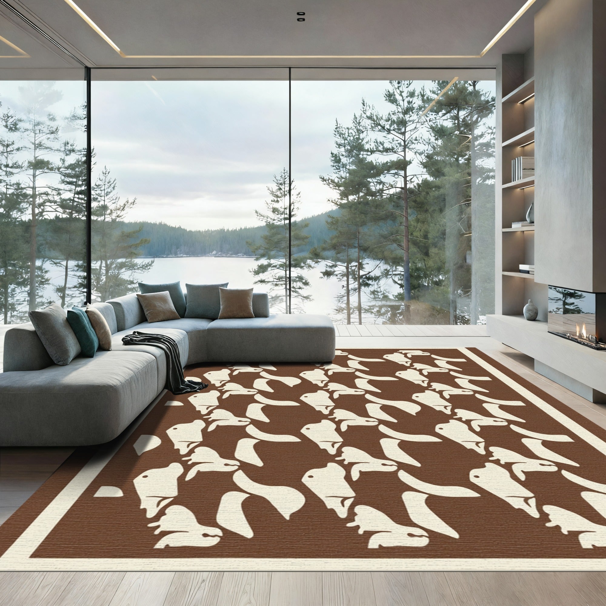 Brown Cream Abstract Repeating Animal forms Rug