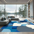 Modern Blue Geometric Rounded Square Rug