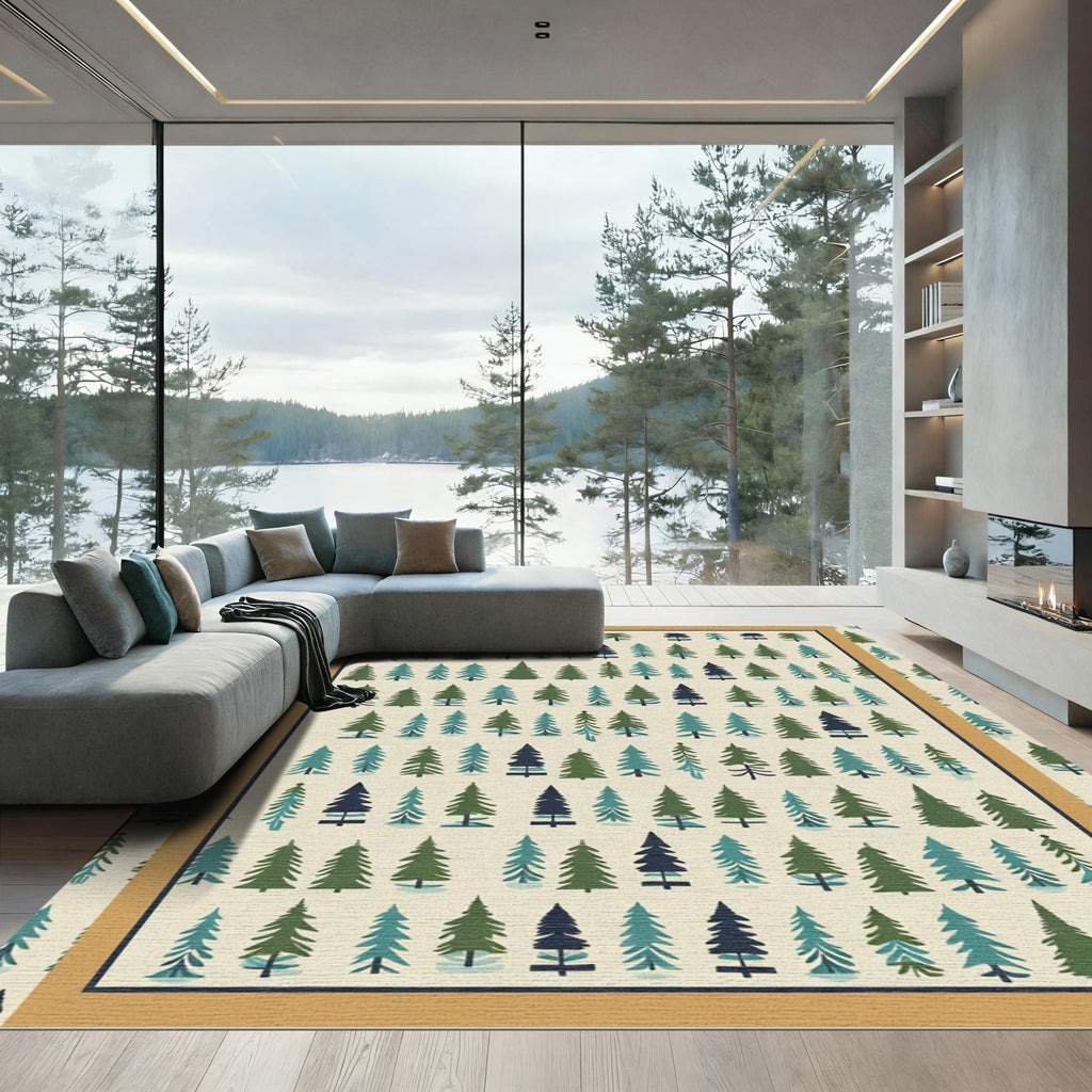 Green Pine Tree Forest Repeating Pattern Rug