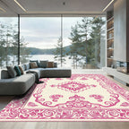 Bright Pink Floral Medallion Border Rug