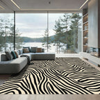 Cream Black Abstract Zebra Stripes Rug