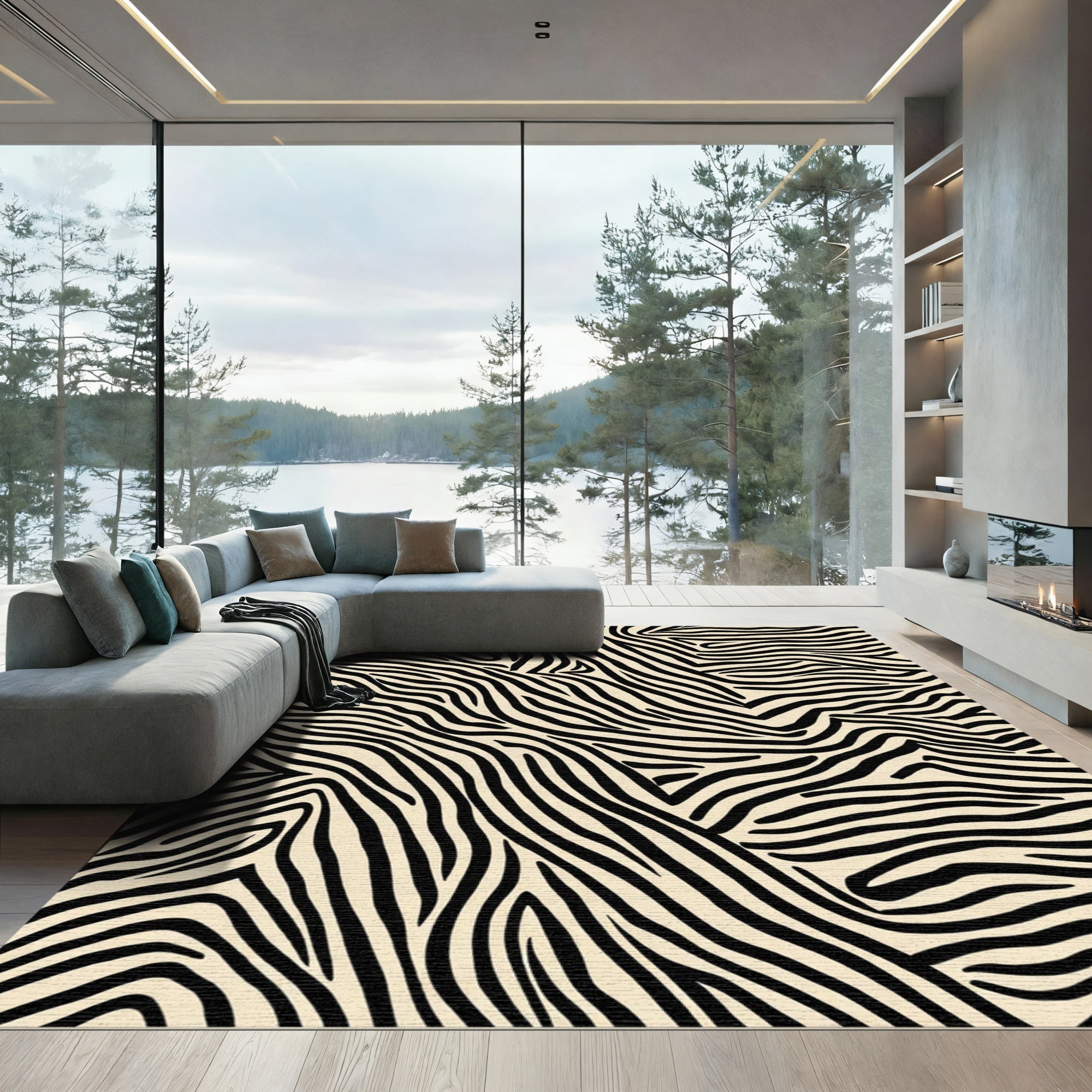 Cream Black Abstract Zebra Stripes Rug