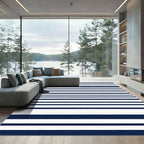 Deep Blue White Horizon Stripes Rug