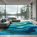 Teal Ocean Wave Abstract Rug