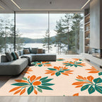 Orange Teal Blossom Field Accent Rug