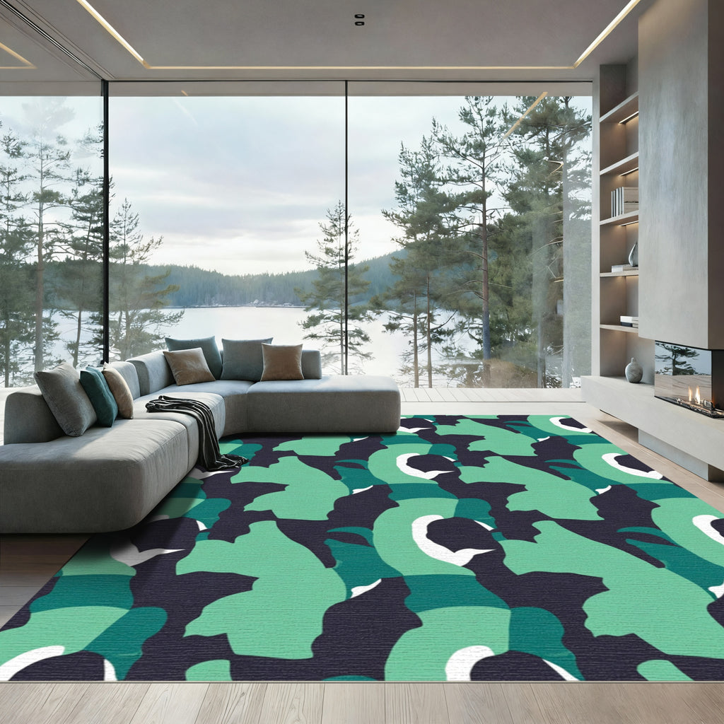 Teal Abstract Camo Swirl Rug