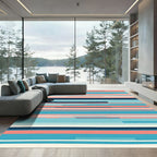 Coral Navy Blue Abstract Stripe Rug