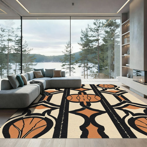 Art Deco Ochre Black Geometric Arch Rug