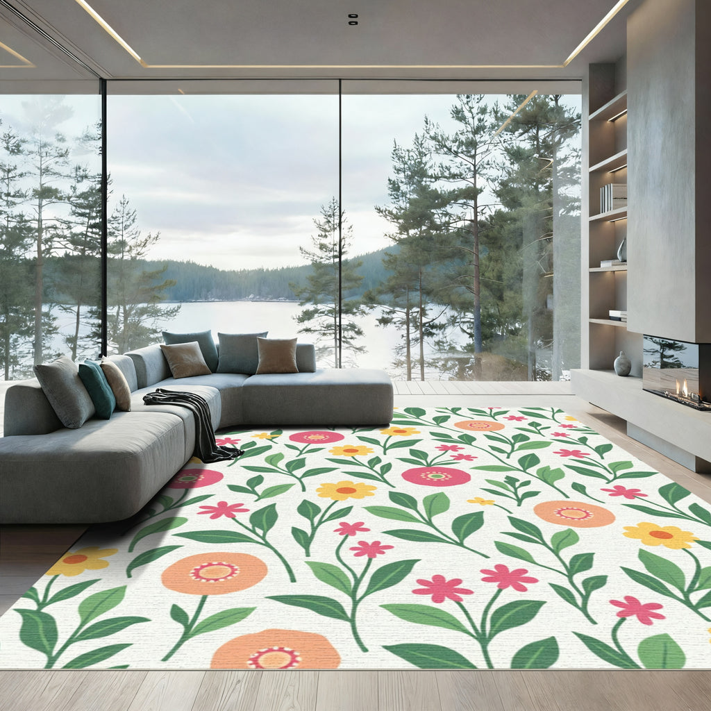 Whimsical Floral Garden Cream Rug