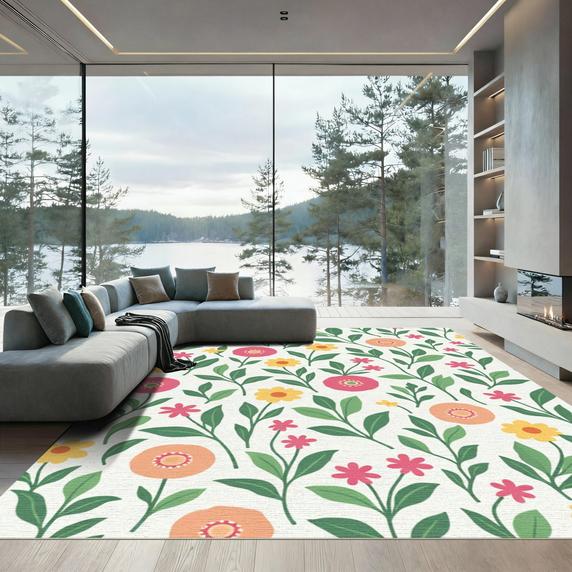 Whimsical Floral Garden Cream Rug