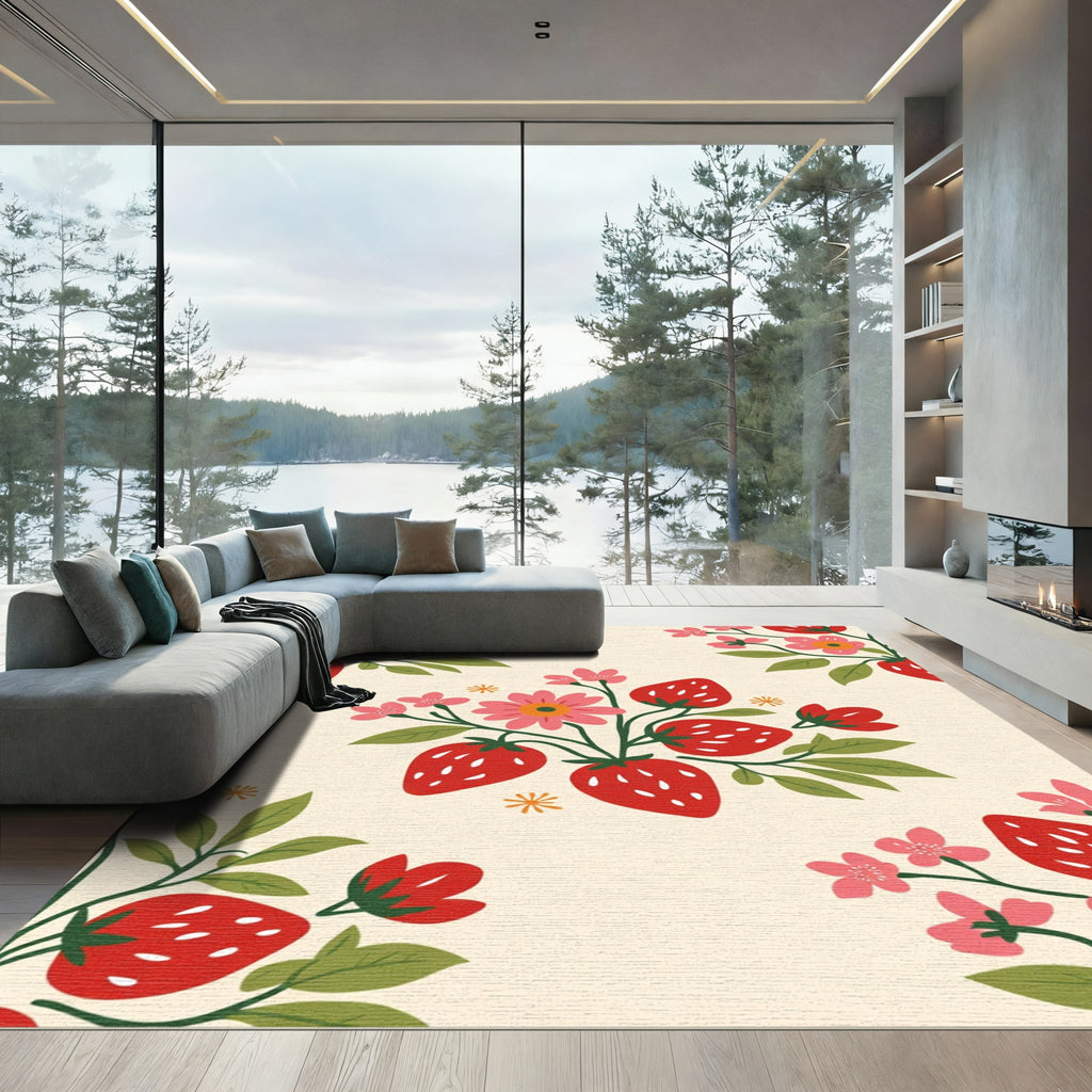 Red Strawberry Floral Bouquet Rug