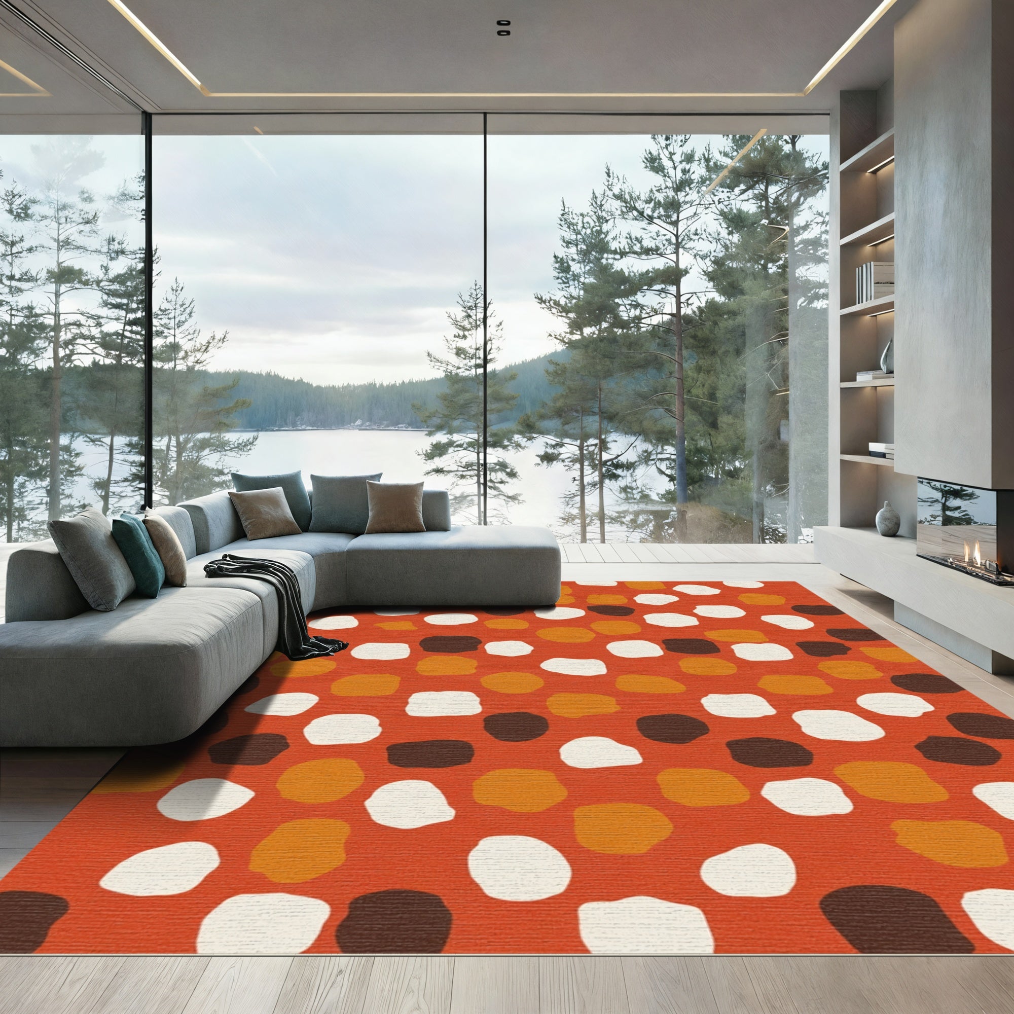 Terracotta Abstract Organic Shape Collage Rug