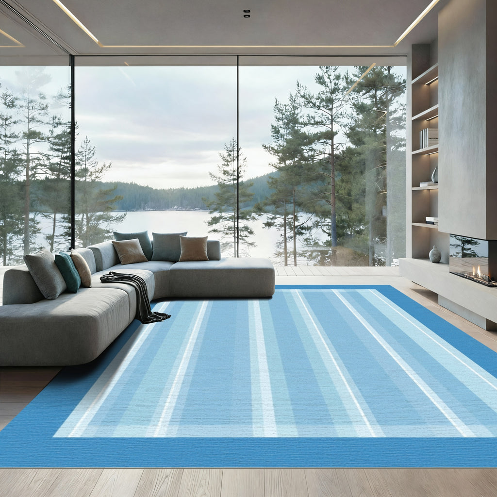 Cool Blue Vertical Stripe Rug