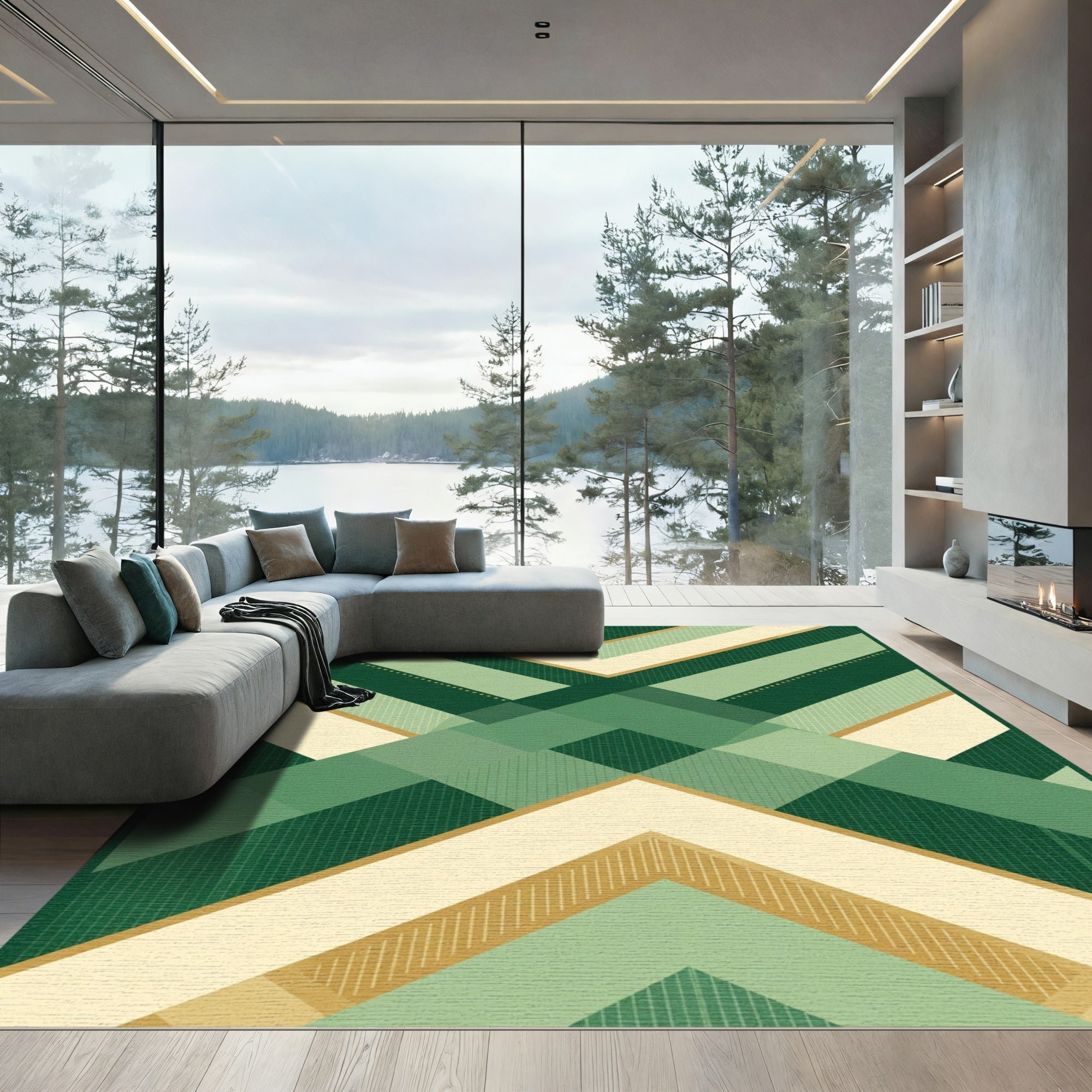 Emerald Chevron Stripe Geometric Rug