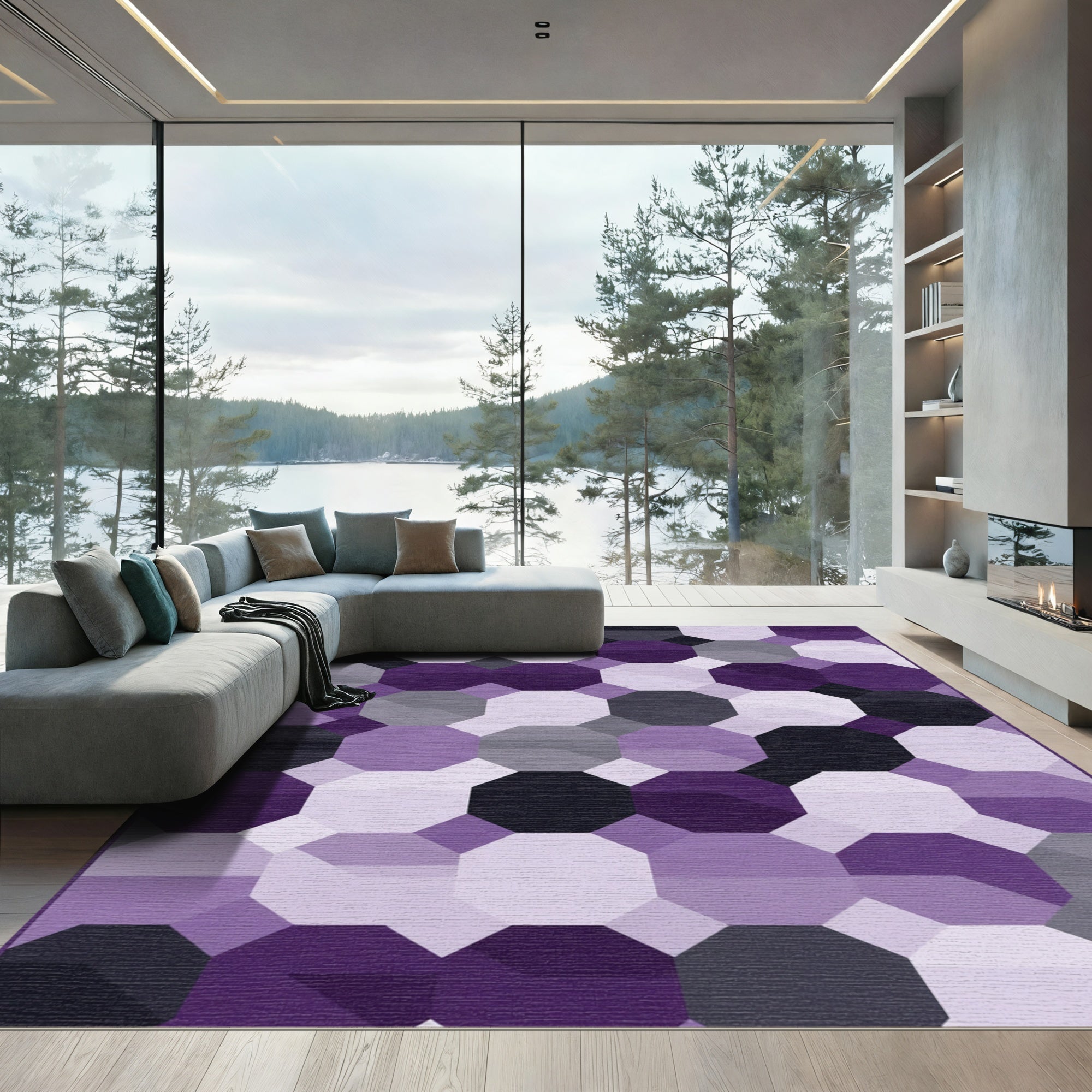 Modern Purple Geometric Octagon Rug