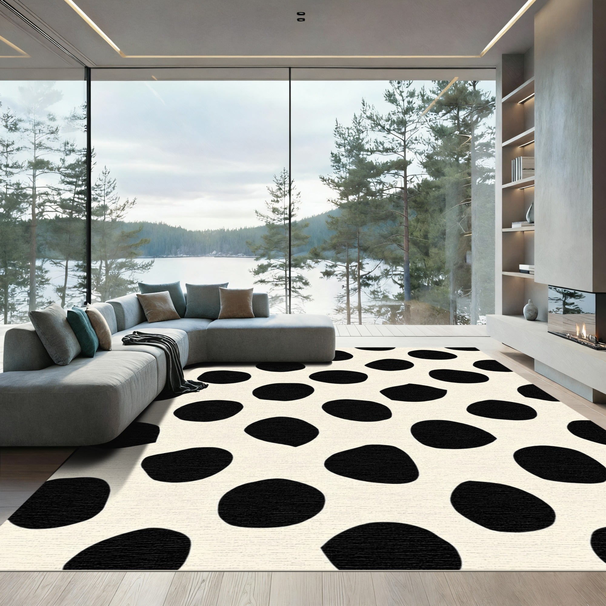 Black And Cream Polka Dot Ovals Rug