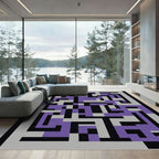 Purple Black Gray Geometric Maze Rug