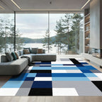 Abstract Blue Gray White Squares Rug