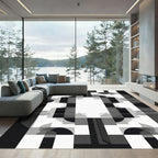 Modern Black White Geometric Collage Rug