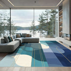 Modern Blue Abstract Waves Geometric Rug