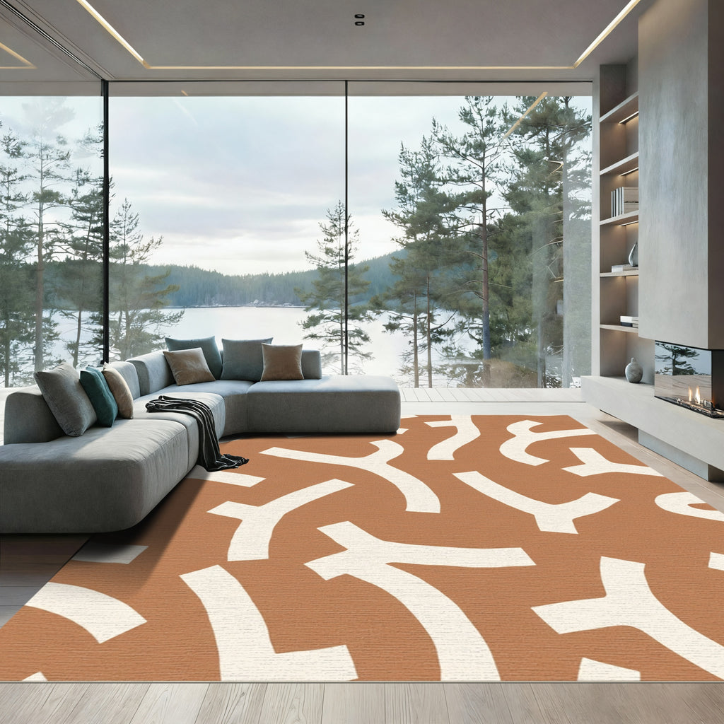 Terracotta Abstract Organic Shapes Rug