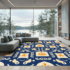 Navy Orange Arch Floral Medallion Rug