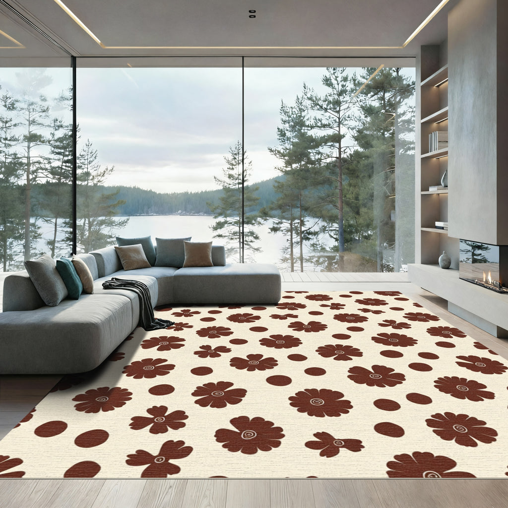 Whimsical Chocolate Floral Dot Rug