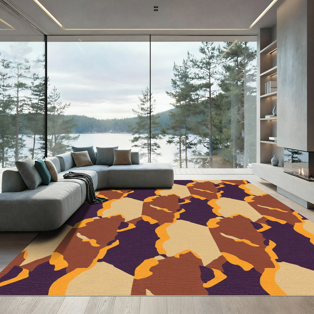 Earthy Tones Camouflage Geometric Rug