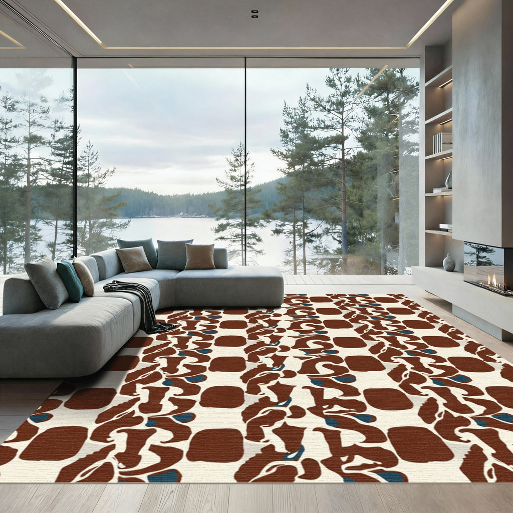 Abstract Brown Organic Shapes Rug